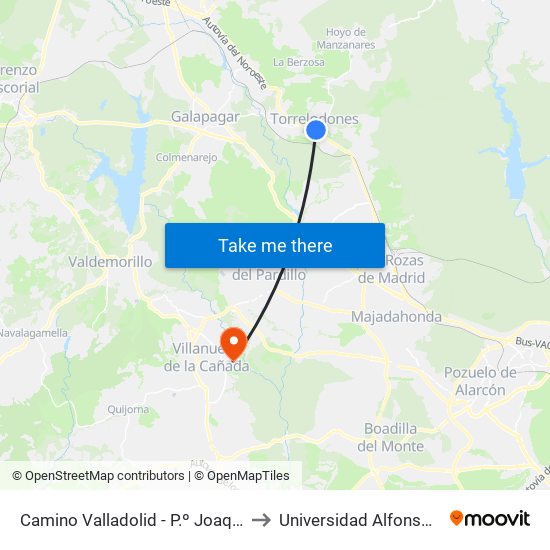Camino Valladolid - P.º Joaquín R. Jiménez to Universidad Alfonso X El Sabio map