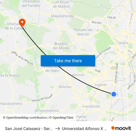 San José Calasanz - Serranillos to Universidad Alfonso X El Sabio map