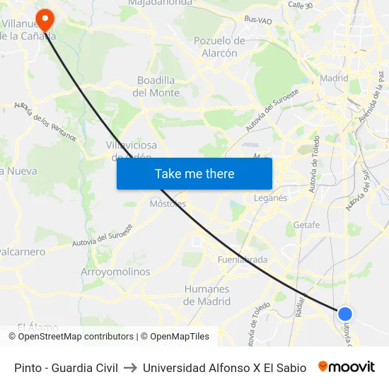 Pinto - Guardia Civil to Universidad Alfonso X El Sabio map
