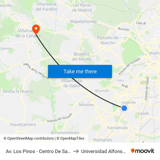 Av. Los Pinos - Centro De Salud Y Gerencia to Universidad Alfonso X El Sabio map