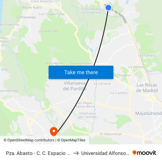 Pza. Abasto - C. C. Espacio Torrelodones to Universidad Alfonso X El Sabio map