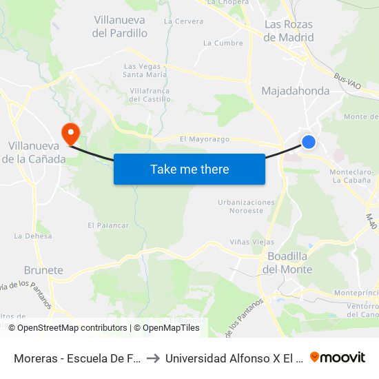 Moreras - Escuela De Fútbol to Universidad Alfonso X El Sabio map