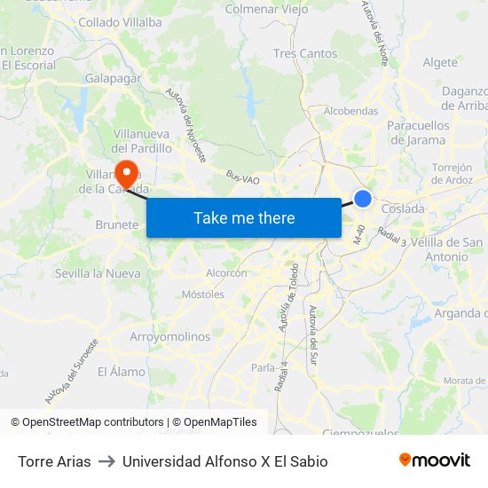 Torre Arias to Universidad Alfonso X El Sabio map