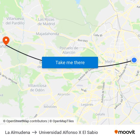 La Almudena to Universidad Alfonso X El Sabio map