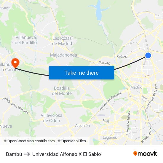 Bambú to Universidad Alfonso X El Sabio map