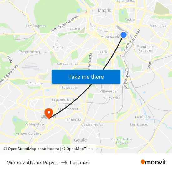 Méndez Álvaro Repsol to Leganés map