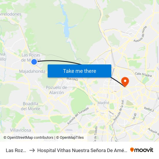 Las Rozas to Hospital Vithas Nuestra Señora De América map