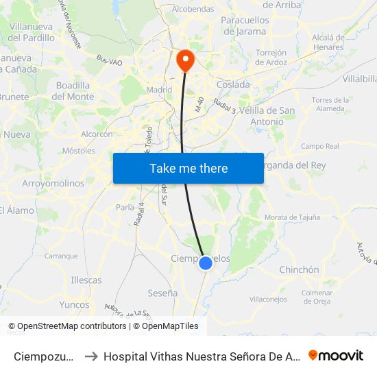 Ciempozuelos to Hospital Vithas Nuestra Señora De América map