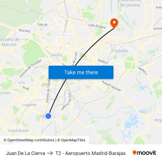 Juan De La Cierva to T2 - Aeropuerto Madrid-Barajas map