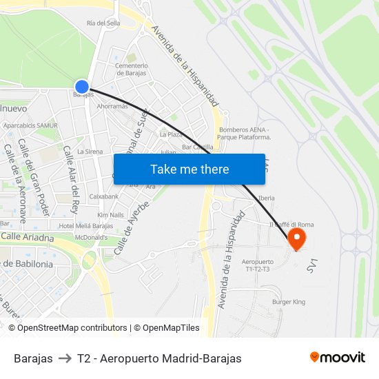Barajas to T2 - Aeropuerto Madrid-Barajas map