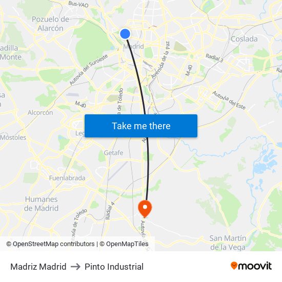 Madriz Madrid to Pinto Industrial map