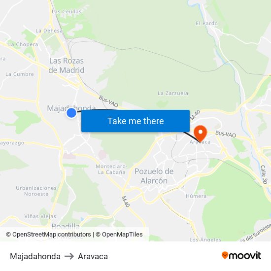 Majadahonda to Aravaca map