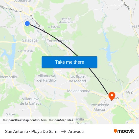 San Antonio - Playa De Samil to Aravaca map