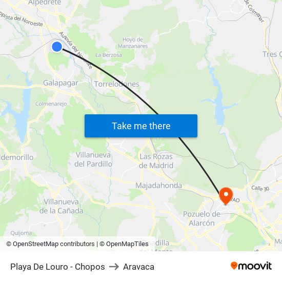 Playa De Louro - Chopos to Aravaca map