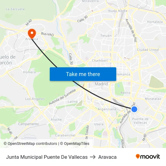 Junta Municipal Puente De Vallecas to Aravaca map
