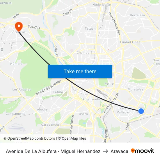 Avenida De La Albufera - Miguel Hernández to Aravaca map