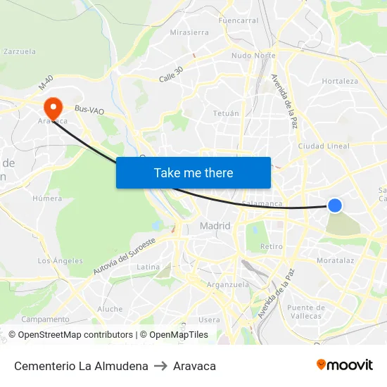 Cementerio La Almudena to Aravaca map