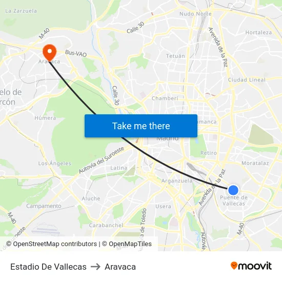 Estadio De Vallecas to Aravaca map