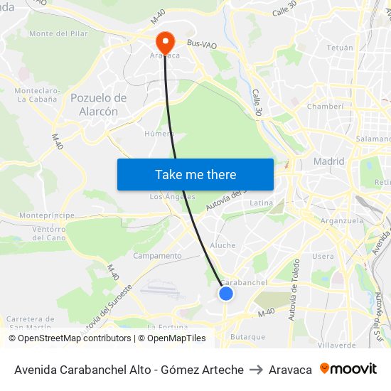Avenida Carabanchel Alto - Gómez Arteche to Aravaca map