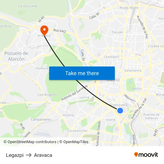 Legazpi to Aravaca map