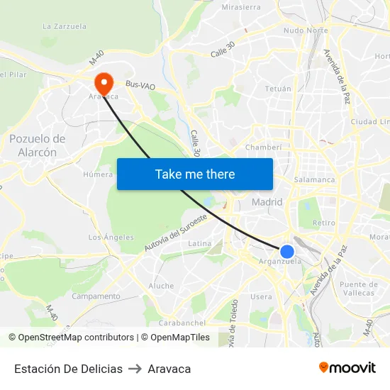 Estación De Delicias to Aravaca map