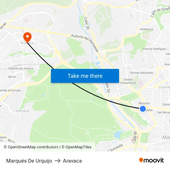 Marqués De Urquijo to Aravaca map