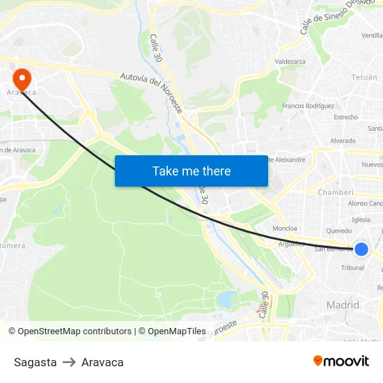 Sagasta to Aravaca map