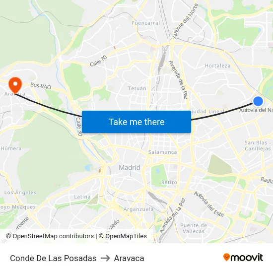 Conde De Las Posadas to Aravaca map