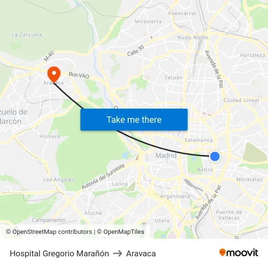 Hospital Gregorio Marañón to Aravaca map