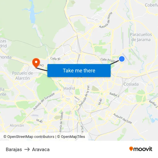 Barajas to Aravaca map