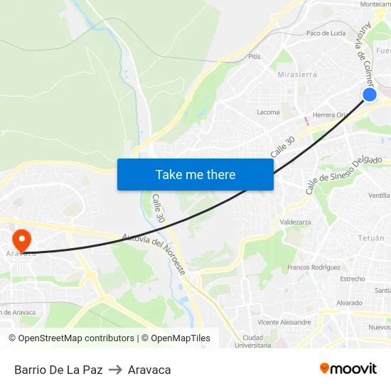 Barrio De La Paz to Aravaca map