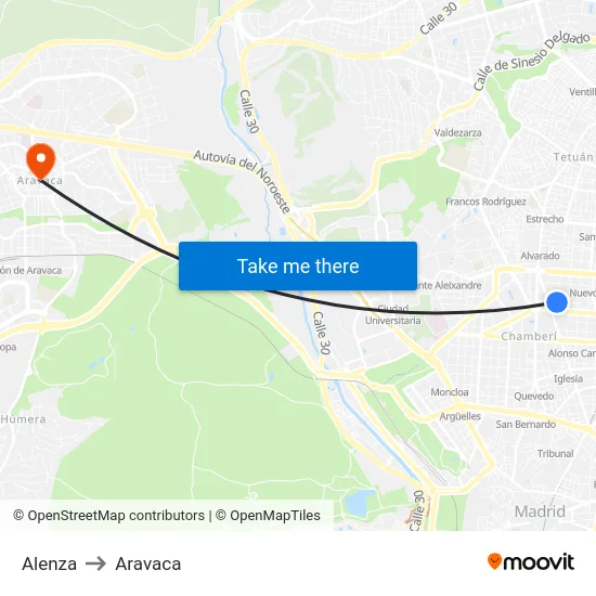 Alenza to Aravaca map