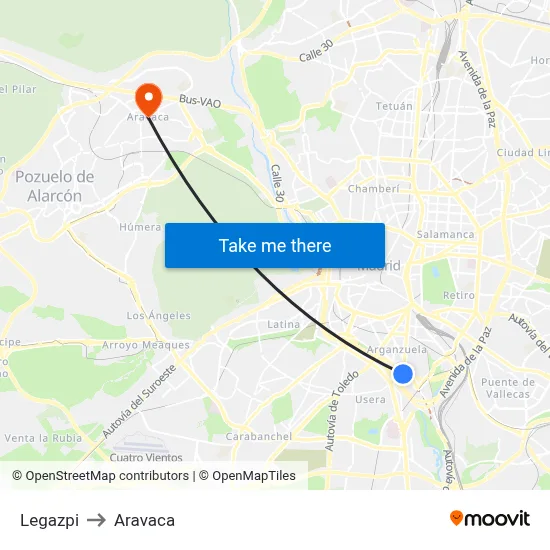 Legazpi to Aravaca map