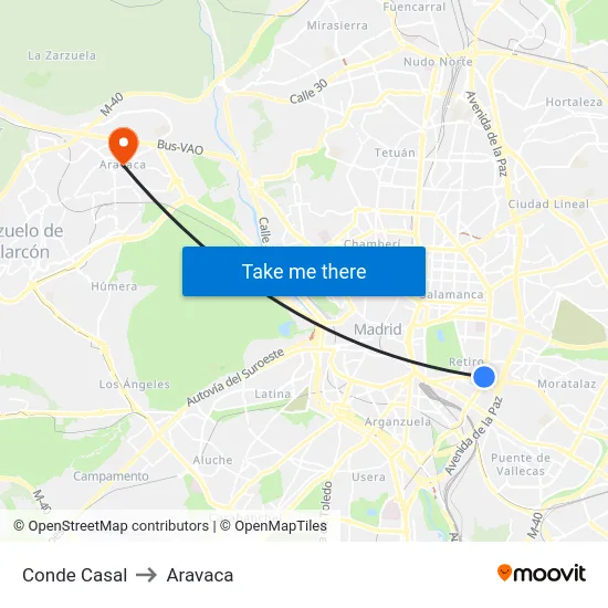 Conde Casal to Aravaca map