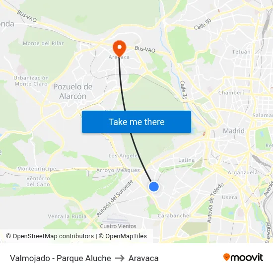 Valmojado - Parque Aluche to Aravaca map