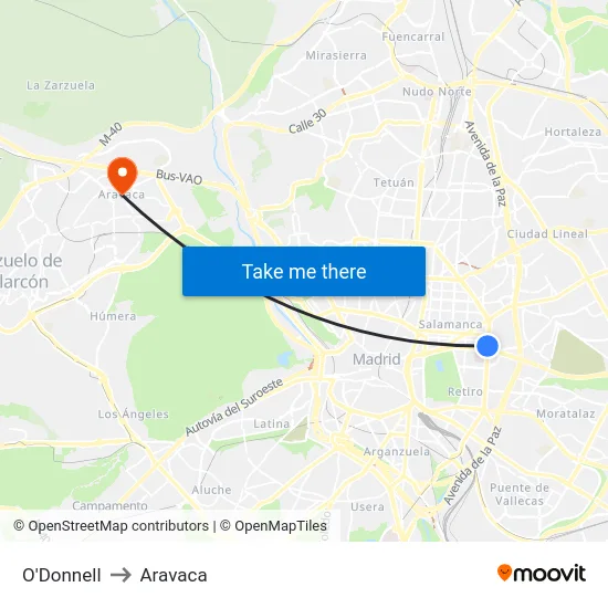 O'Donnell to Aravaca map