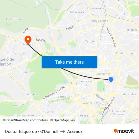 Doctor Esquerdo - O'Donnell to Aravaca map