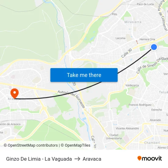 Ginzo De Limia - La Vaguada to Aravaca map