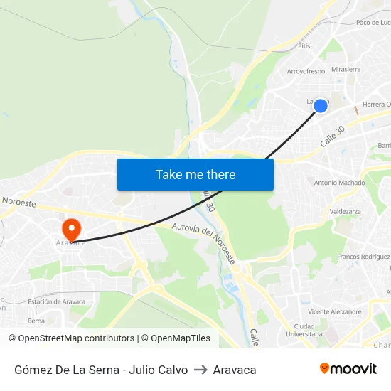 Gómez De La Serna - Julio Calvo to Aravaca map