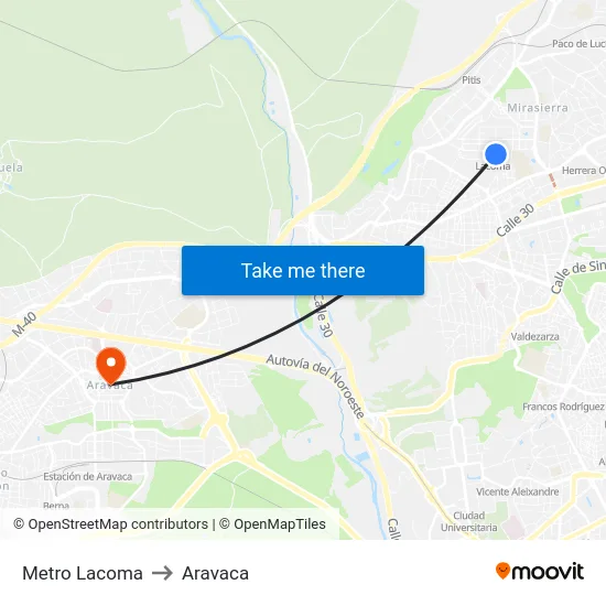 Metro Lacoma to Aravaca map