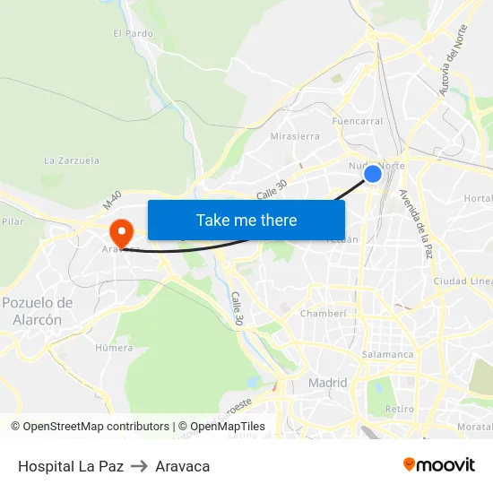 Hospital La Paz to Aravaca map