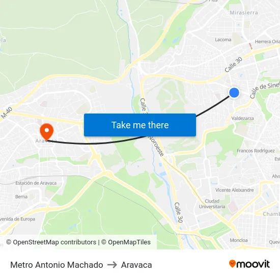 Metro Antonio Machado to Aravaca map