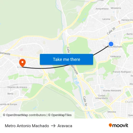 Metro Antonio Machado to Aravaca map