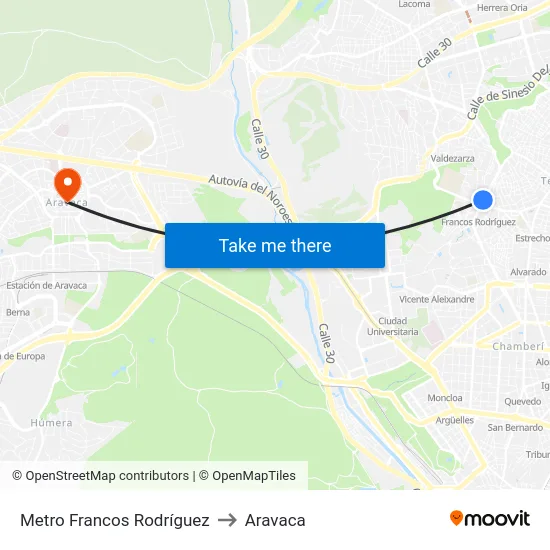 Metro Francos Rodríguez to Aravaca map