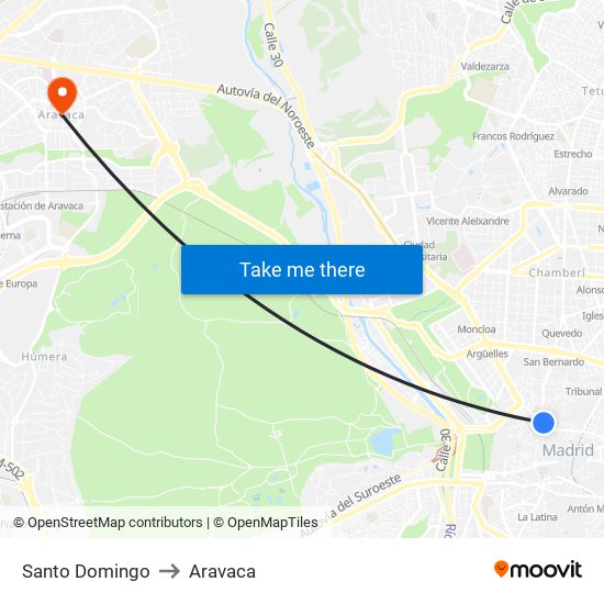 Santo Domingo to Aravaca map