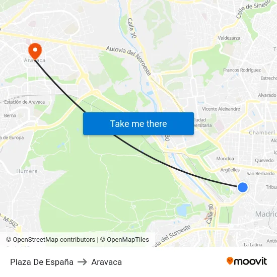 Plaza De España to Aravaca map