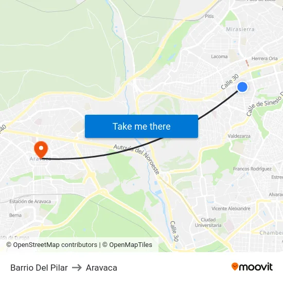 Barrio Del Pilar to Aravaca map