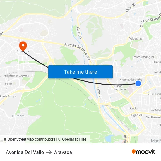 Avenida Del Valle to Aravaca map