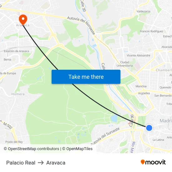 Palacio Real to Aravaca map