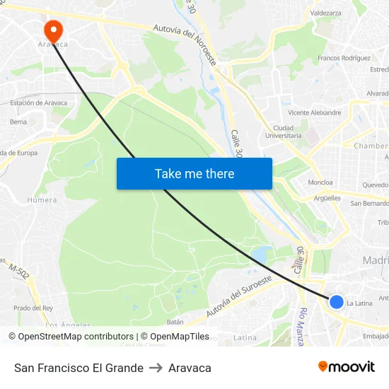 San Francisco El Grande to Aravaca map
